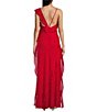 Color:Red - Image 2 - One Shoulder Ruffle Side Slit Long Dress