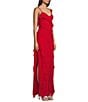 Color:Red - Image 3 - One Shoulder Ruffle Side Slit Long Dress