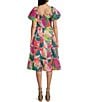 Color:Pink Multi - Image 2 - Printed Puff Short Sleeve Smocked Bodice Dress