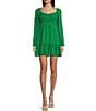 Color:Gucci Green - Image 1 - Puff Long-Sleeve Square Neck Ruched Bodice Clip-Dot Chiffon Dress
