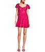 Color:Hot Pink - Image 1 - Puff Sleeve With Rosette Chocker Tiered Dress