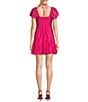 Color:Hot Pink - Image 2 - Puff Sleeve With Rosette Chocker Tiered Dress