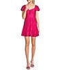 Color:Hot Pink - Image 4 - Puff Sleeve With Rosette Chocker Tiered Dress