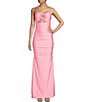 Color:Pink - Image 1 - Rosette Cut-Out Ruched Sleeveless Long Dress