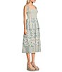 Color:Ivory/Blue - Image 3 - Sleeveless Floral Printed Tiered Midi Dress