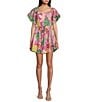 Color:Pink Multi - Image 1 - Solid Lawn Puff Sleeve Fit & Flare Dress
