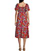 Color:Red Multi - Image 2 - Sweetheart Short Sleeve Floral Printed Midi Dress