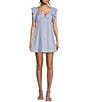 Color:Chambray - Image 1 - V-Neck Ruffle Sleeve Tie Back A-Line Dress