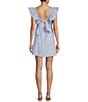 Color:Chambray - Image 2 - V-Neck Ruffle Sleeve Tie Back A-Line Dress