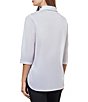 Color:White - Image 2 - Cotton Blend V-Neck Shawl Collar 3/4 Sleeve Studded Blouse