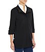 Color:Black - Image 4 - Deco Crepe 3/4 Sleeve Zip Front Jacket