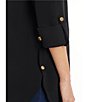 Color:Black - Image 5 - Deco Crepe 3/4 Sleeve Zip Front Jacket