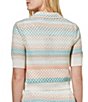 Color:White/Coral Sand/Multi - Image 2 - Knit Honeycomb Stripe Print Point Collar Short Sleeve Contrast Trim Coordinating Jacket