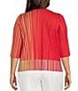 Color:Flamenco/Pale Marigold/Limestone/White - Image 2 - Plus Size Crepe De Chine Color Block Stripe Print Round Neck 3/4 Sleeve Blouse