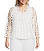 Color:White - Image 1 - Plus Size Novelty Woven Square Geo Cut-Out Spread Collar 3/4 Sleeve Jacket