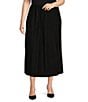 Color:Black - Image 1 - Plus Size Soft Knit Pleated Pull-On Midi Skirt