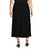 Color:Black - Image 2 - Plus Size Soft Knit Pleated Pull-On Midi Skirt