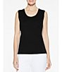 Color:Black - Image 1 - Scoop Neck Sleeveless Side Slit Knit Tank Top