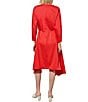 Color:Flamenco - Image 2 - Stretch Cotton Poplin Split V-Neck Long Sleeve Side Drape Hem Midi Fit And Flare Dress