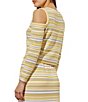 Color:Pale Marigold/Limestone/White - Image 2 - Stripe Knit Boat Neck Cold Shoulder Coordinating Top