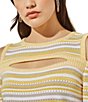 Color:Pale Marigold/Limestone/White - Image 5 - Stripe Knit Boat Neck Cold Shoulder Coordinating Top
