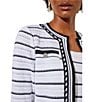 Color:White/Black - Image 5 - Tweed Knit Striped Contrast Trim Round Neck 3/4 Sleeve Open Front Cropped Jacket
