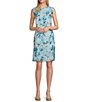 Color:Dew Blue/Multi - Image 1 - Woven Floral Sheer Crew Neck Sleeveless Sheath Dress