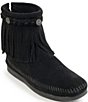 Color:Black - Image 1 - Concho Suede Fringe Boots