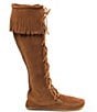 Color:Brown Suede - Image 2 - Women's Hardsole Suede Fringe Tall Lace Up Boots