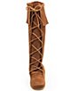 Color:Brown Suede - Image 4 - Women's Hardsole Suede Fringe Tall Lace Up Boots