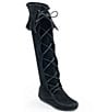 Color:Black Suede - Image 1 - Women's Hardsole Suede Fringe Tall Lace Up Boots