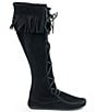 Color:Black Suede - Image 2 - Women's Hardsole Suede Fringe Tall Lace Up Boots