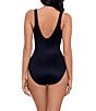 Color:Black - Image 2 - Network News Vive Solid Mesh Front Zip V-Neck Shaping One Piece Swimsuit