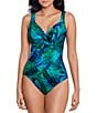 Color:Blue Multi - Image 1 - Palm Reeder Revele Surplice V-Neck One Piece Swimsuit
