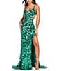 Color:Emerald - Image 1 - Mirror Beaded Open Back Side Slit Gown