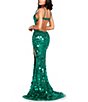 Color:Emerald - Image 2 - Mirror Beaded Open Back Side Slit Gown