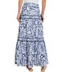 Color:Mazarine/White - Image 2 - Knit Floral Embroidered Tiered Contrast Trim A-Line Maxi Skirt