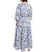 Color:Mazarine/White - Image 2 - Knit V-Neck 3/4 Balloon Sleeve Embroidered Cotton Maxi Dress
