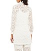 Color:White - Image 2 - Lace Woven Point Collar Long Sleeve Button-Front Jacket