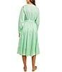 Color:Paradise Green - Image 2 - Mixed Media Crochet Banded Collar Long Sleeve Drop Waist Belted Midi Dress