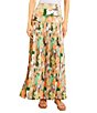 Color:Clover/Green/Multi - Image 1 - Woven Watercolor Pleated Yoke A-Line Maxi Skirt