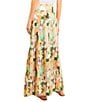 Color:Clover/Green/Multi - Image 2 - Woven Watercolor Pleated Yoke A-Line Maxi Skirt