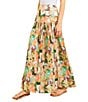 Color:Clover/Green/Multi - Image 3 - Woven Watercolor Pleated Yoke A-Line Maxi Skirt