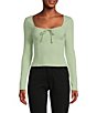 Color:Smoke Green - Image 1 - Long Sleeve Tie Front Rib Knit Top