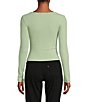 Color:Smoke Green - Image 2 - Long Sleeve Tie Front Rib Knit Top