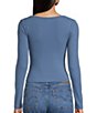 Color:Coronet Blue - Image 2 - Long Sleeve Tie Front Rib Knit Top