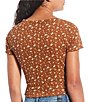 Color:Carmel Cafe - Image 2 - Printed Short Sleeve Button Front Lettuce Edge Henley Top