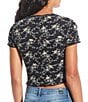 Color:Black Delicate Ivory - Image 2 - Printed Short Sleeve Button Front Lettuce Edge Henley Top