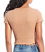 Color:Hayseed - Image 2 - Short Sleeve Button Front Lettuce Edge Henley Top