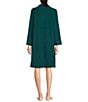 Color:Emerald - Image 2 - Brushed Back Terry Embroidered Short Snap-Front Robe